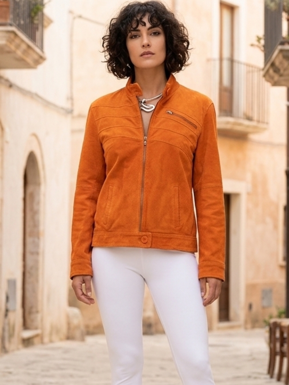 B.U.M. Equipment🍊Orange Suede Bomber Jacket 3 Front&2 Interior Pockets Sz XL